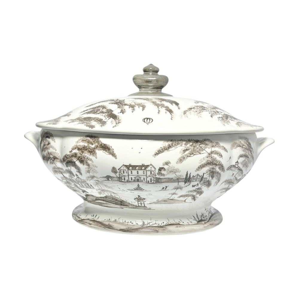 Juliska “Country Estate, Flint (Gray)” Stoneware Soup Tureen Bowl & Lid 15 1/2”